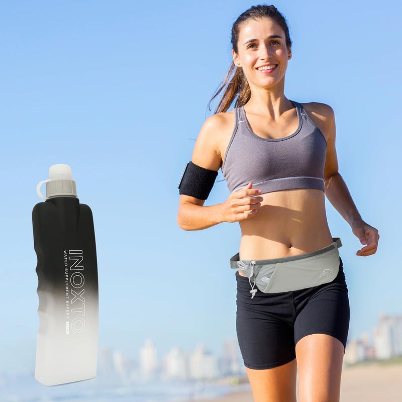 INOXTO Slim Running Belt Fanny Pack for Women and Men Sports Waist Bag Pack with 300ml Water Bottle for Running Walking Cycling Hiking Reflective Running Pouch Belt for All Phones (Black) (Gray) - Image 5